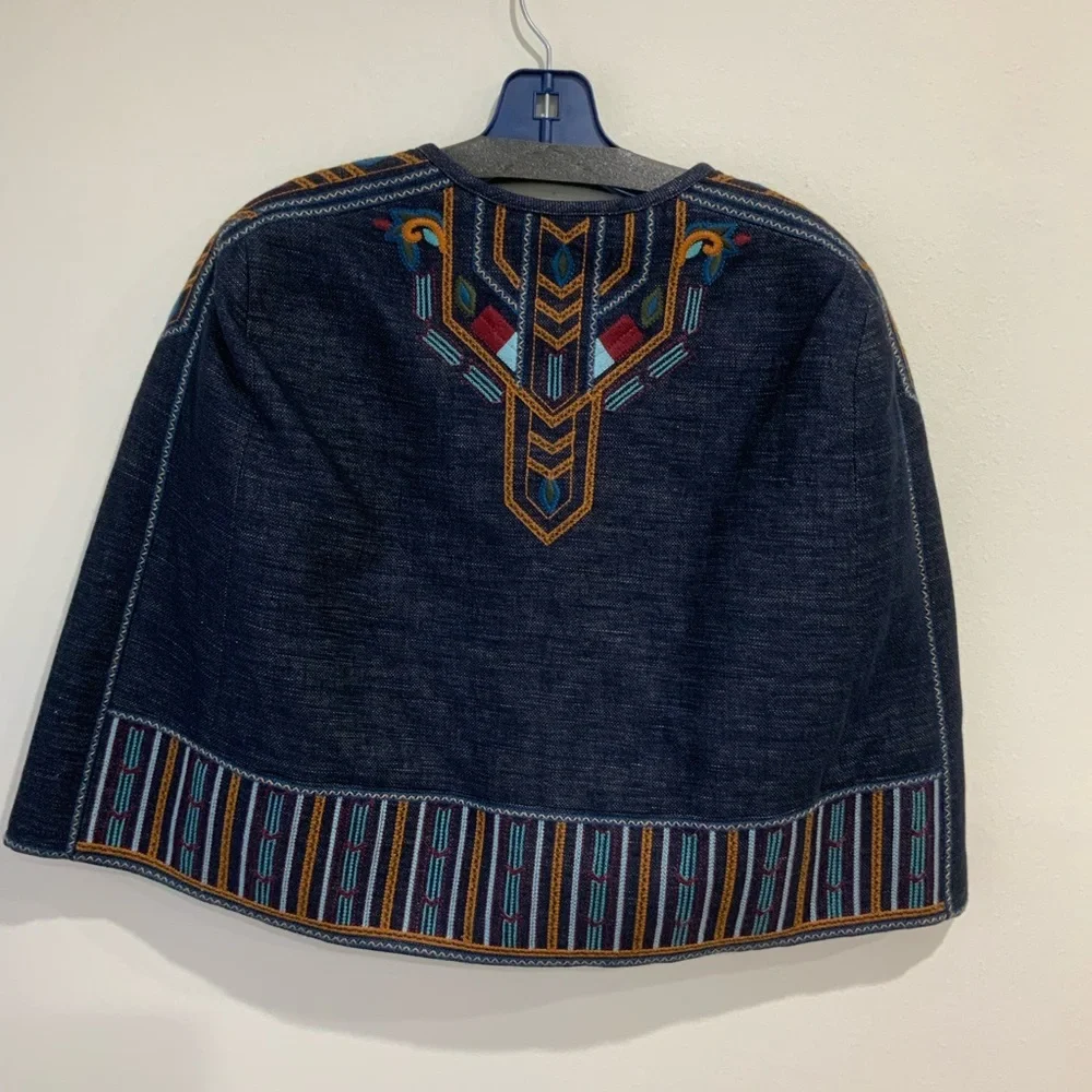 BCBG Max Azria  Embroidered Cropped Denim Cape - Picture 5 of 6